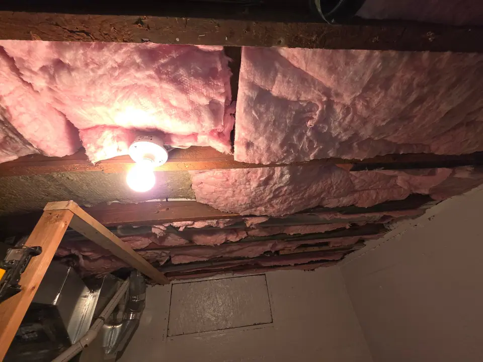 Basement ceiling: ductwork boxed in, bulkheads and drywall, photo 2 of 9 (in progress)