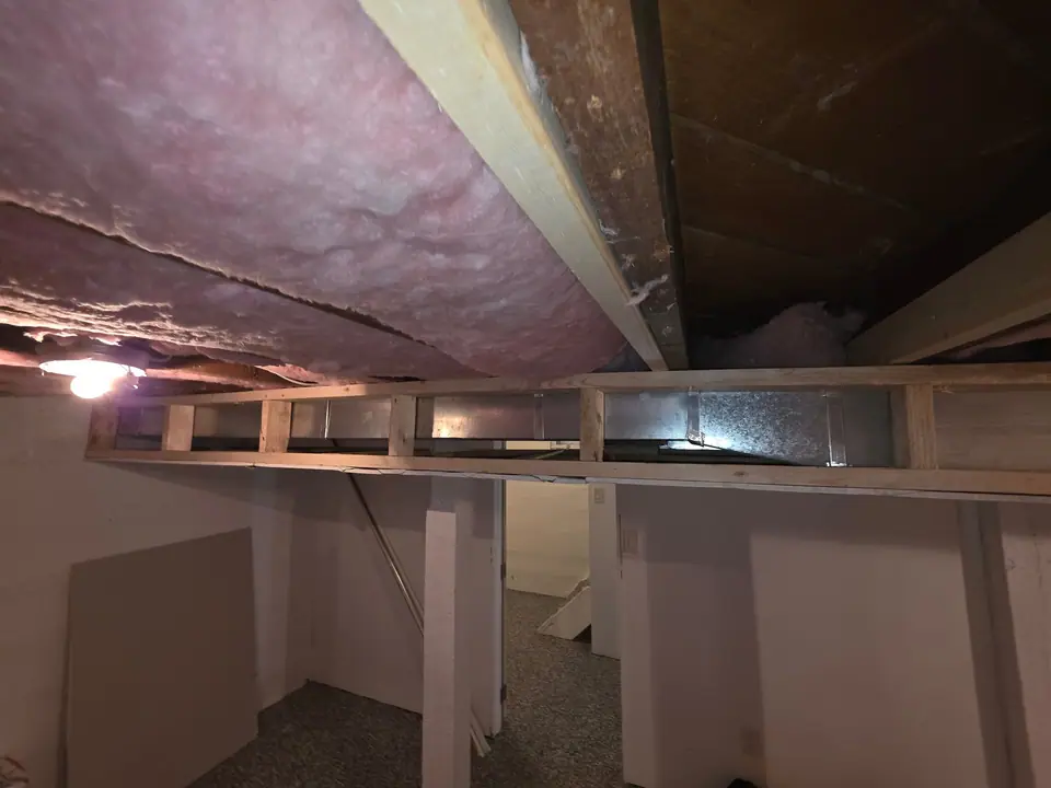 Basement ceiling: ductwork boxed in, bulkheads and drywall, photo 4 of 9 (in progress)