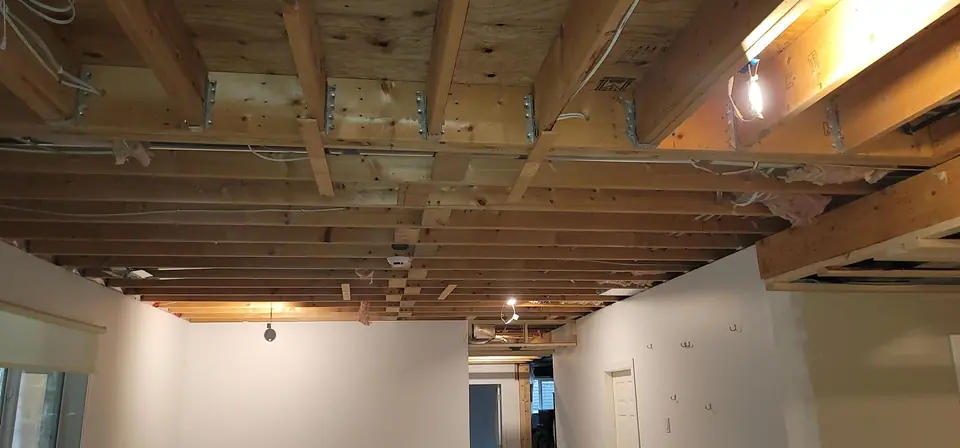 Basement ceiling and bulkhead framing, photo 3 of 4 (in progress)