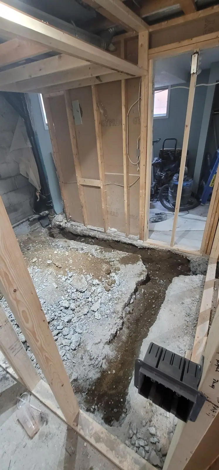 Basement suite: demolition, plumbing and drywall, photo 18 of 29 (in progress)