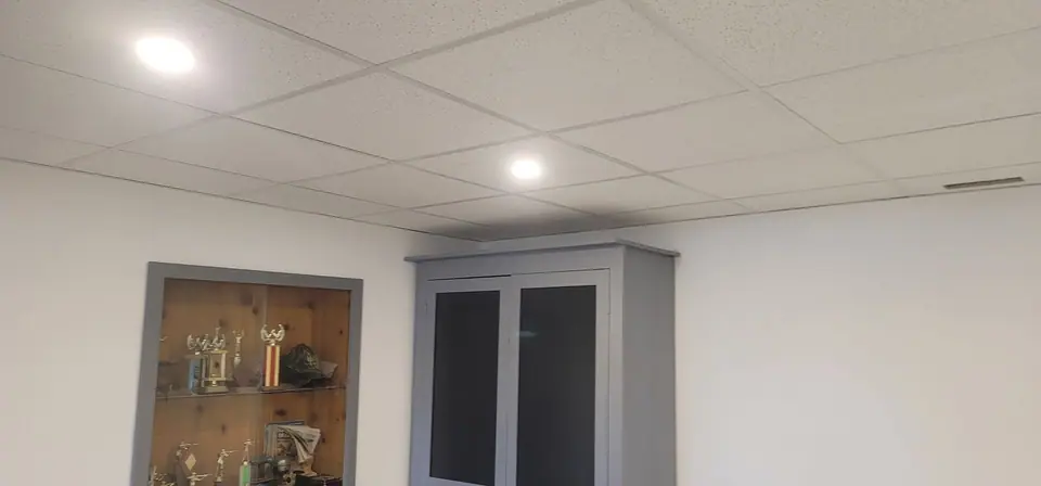 Basement, ceiling grid to finished room: finished