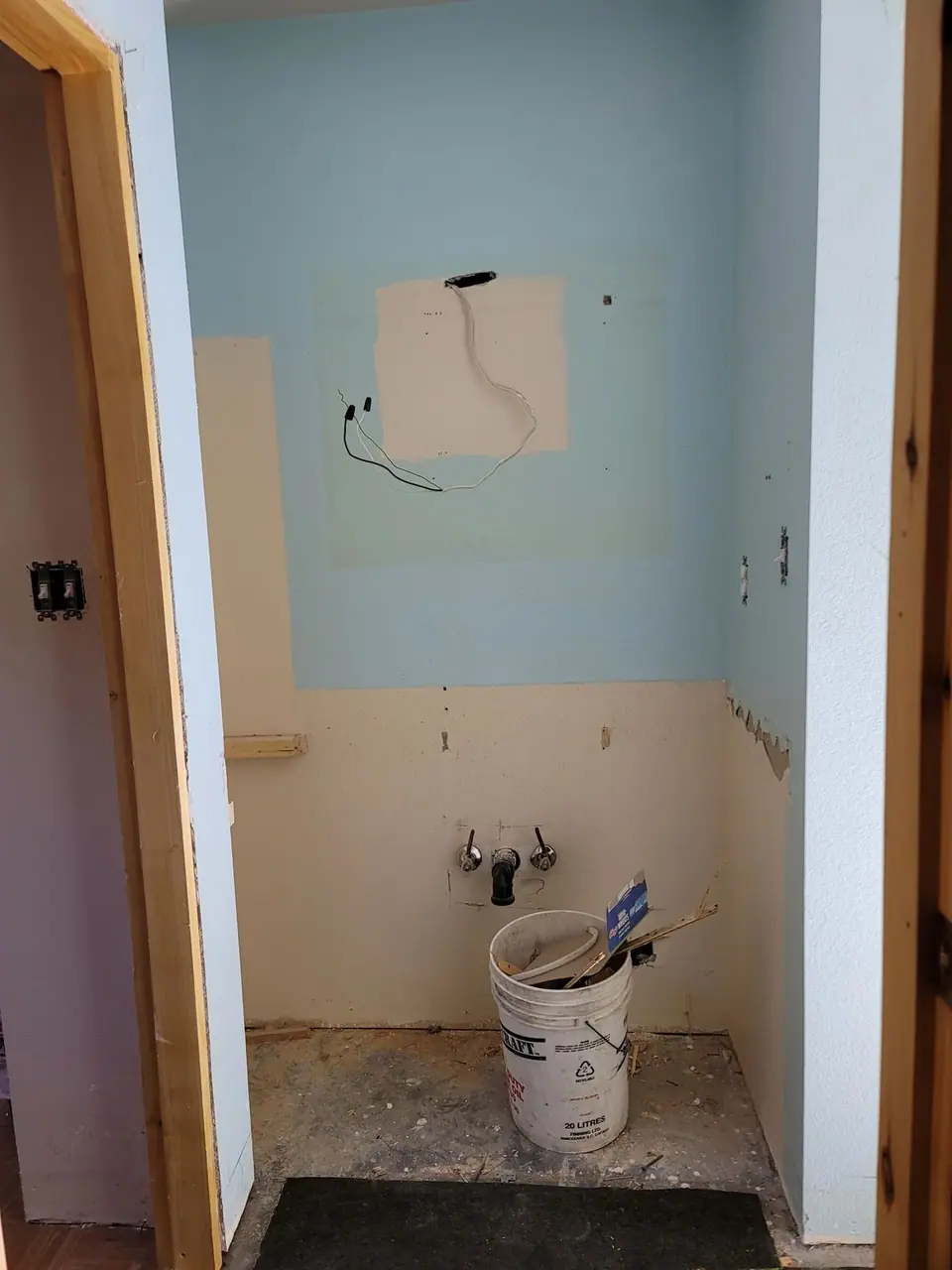 Bathroom rebuild with a skylight well and wood vanity, photo 7 of 11 (demolition)