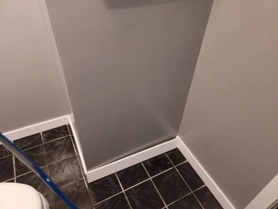 Basement bathroom with a corner glass shower, photo 8 of 9 (finished)
