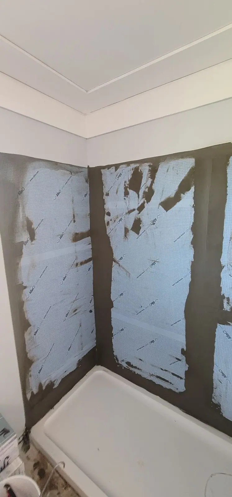 Subway tile shower, membrane to tile, photo 6 of 11 (in progress)