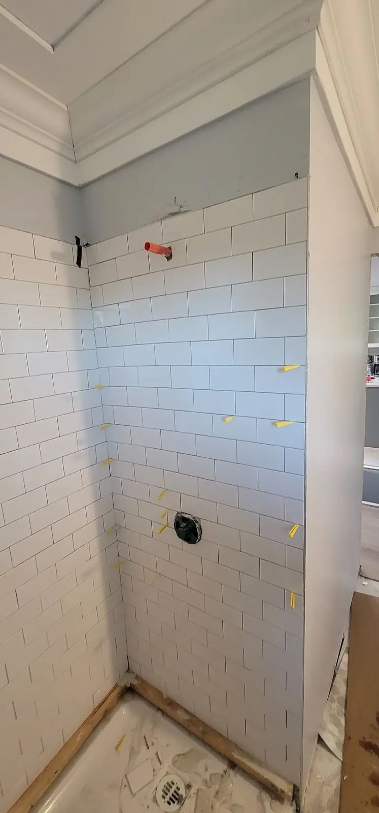 Subway tile shower, membrane to tile, photo 9 of 11 (in progress)