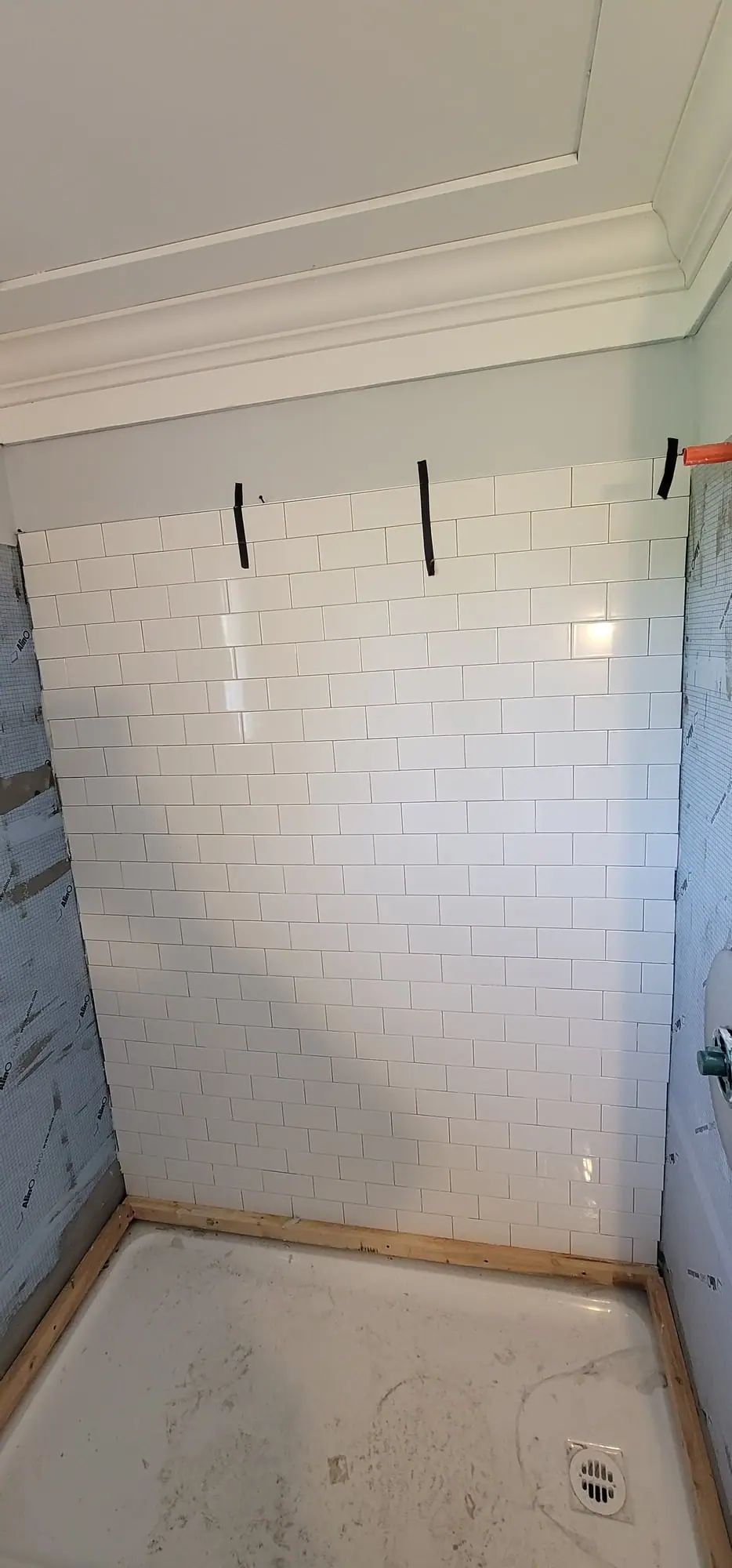 Subway tile shower, membrane to tile, photo 7 of 11 (in progress)