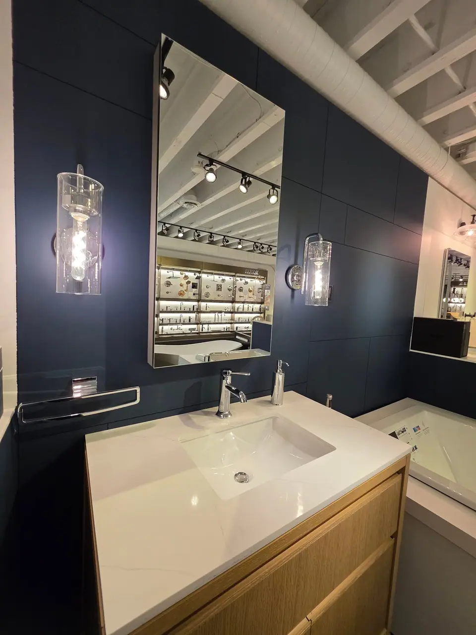 Lighting, mirrors and hardware in a KOHLER fixture showroom