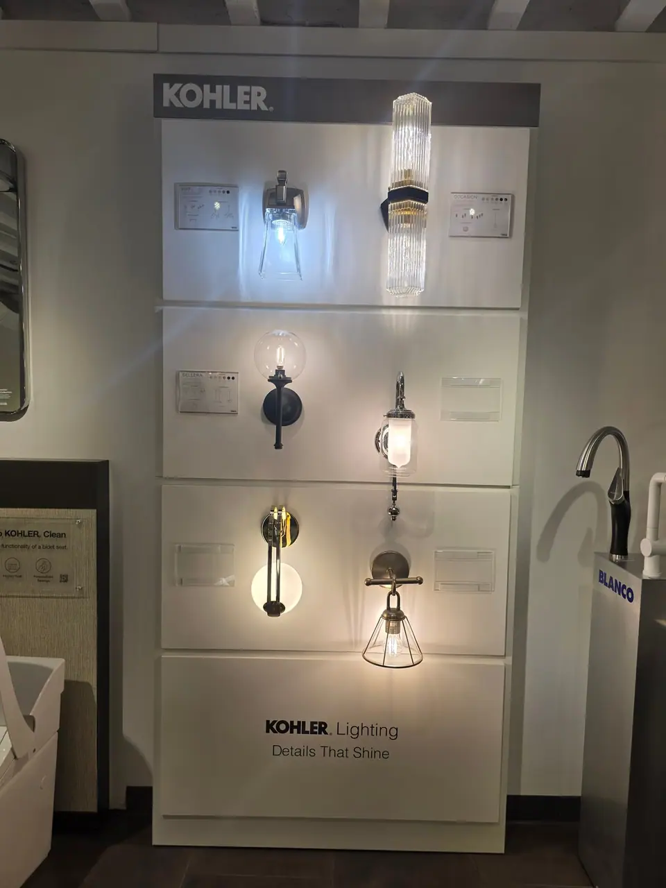 Lighting, mirrors and hardware in a KOHLER fixture showroom
